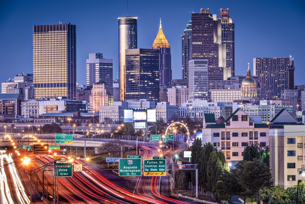 Atlanta, Georgia, USA twilight rush hour.