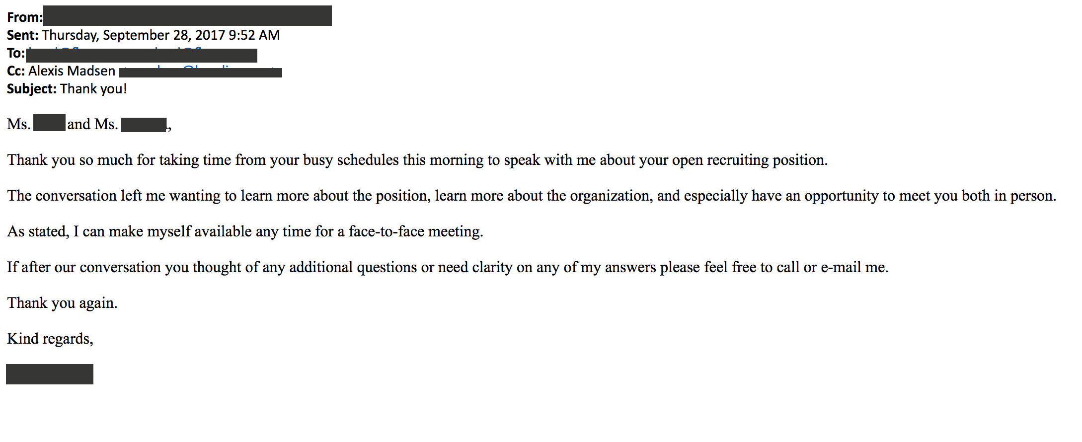 Interview Thank You Email Samples